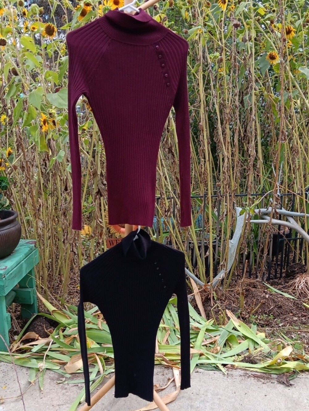 It's Our Time Ribbed Mock Neck Long-Sleeve  Burgundy and Black Both
